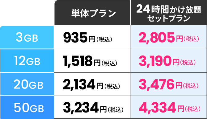 単体プラン・24時間かけ放題プラン