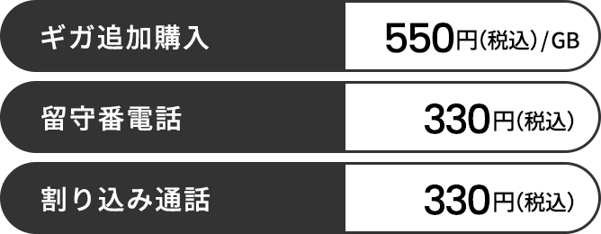 ギガ追加購入・留守番電話・割り込み電話